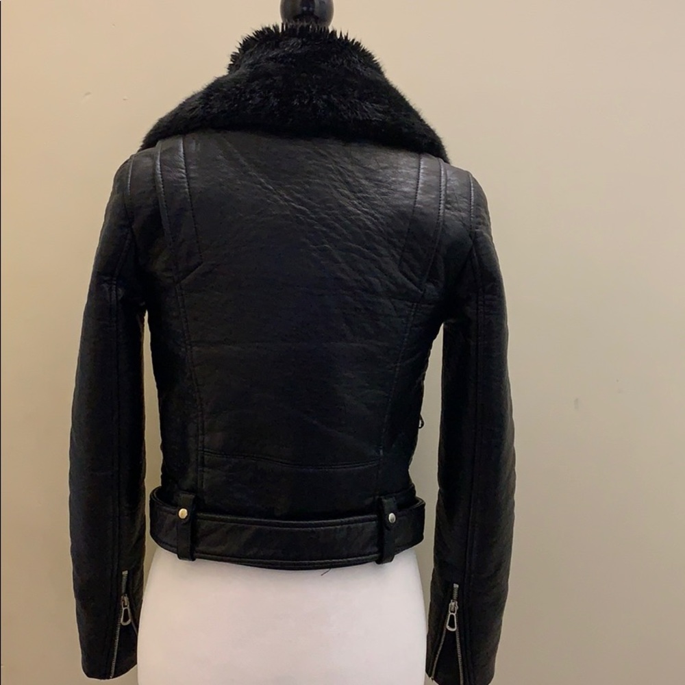 Zara Pu leather biker moto detachable fur collar - Picture 3 of 8